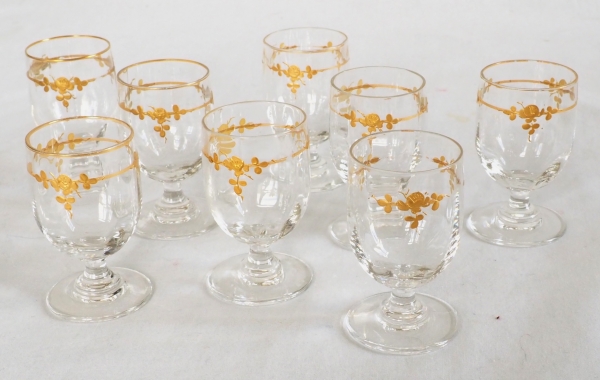 Baccarat crystal liquor set enhanced with fine gold, late 19th century circa 1890