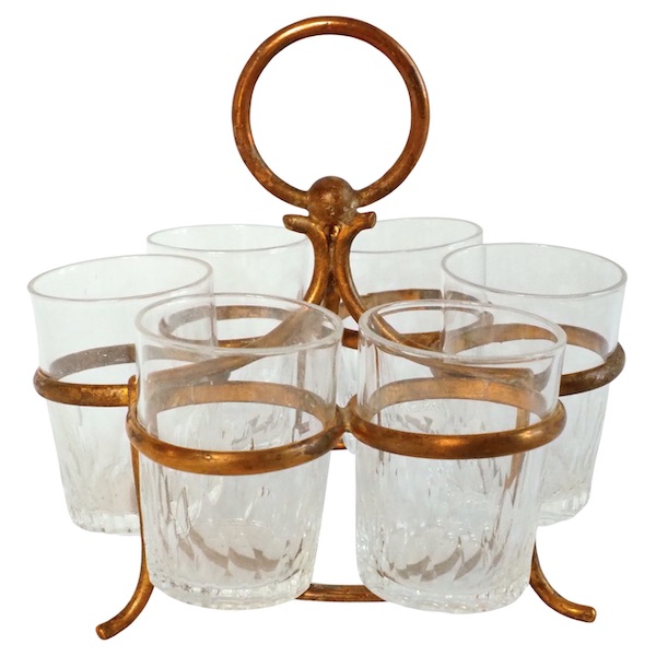 Service à liqueur en cristal de Baccarat, 6 pièces modèle Richelieu, monture en bronze