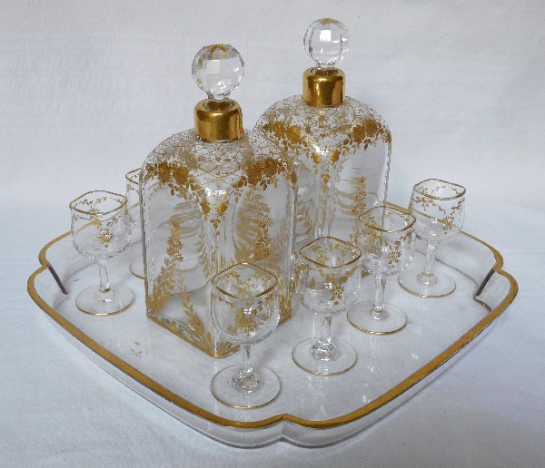 Service à liqueur en cristal de Baccarat doré à l'or fin, fin XIXe siècle, 11 pièces