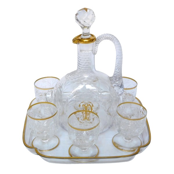 Baccarat crystal liquor set enhanced with fine gold