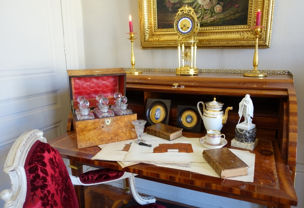 Empire Le Creusot crystal liquor set, original burr wood box - early 19th century