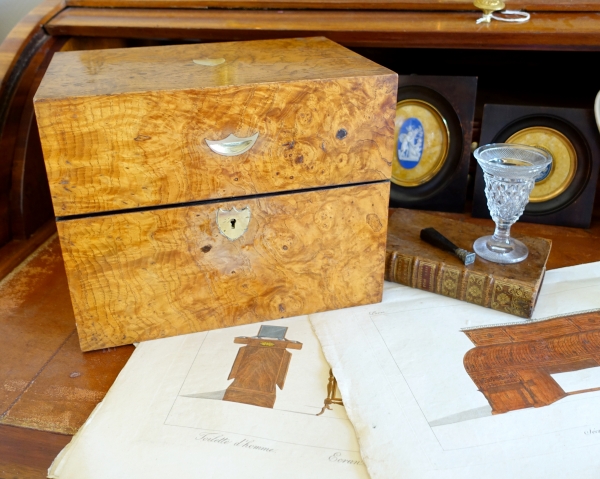 Empire Le Creusot crystal liquor set, original burr wood box - early 19th century