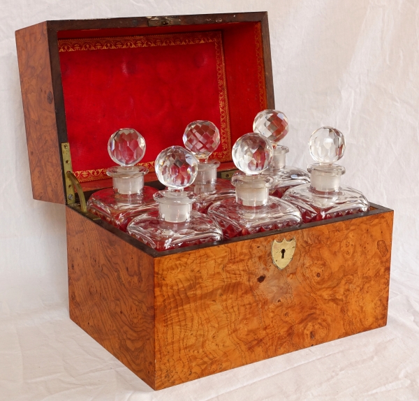 Empire Le Creusot crystal liquor set, original burr wood box - early 19th century