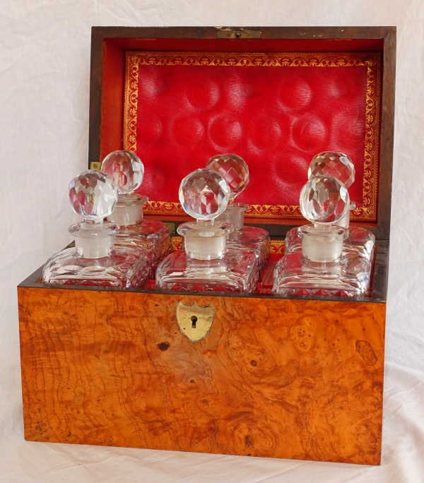Empire Le Creusot crystal liquor set, original burr wood box - early 19th century