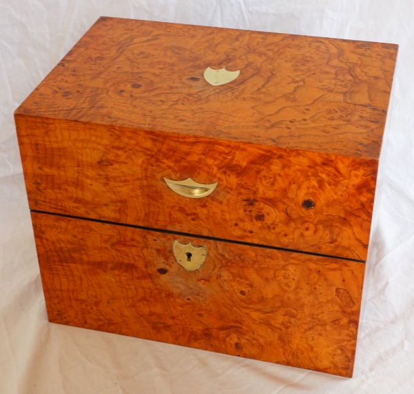 Empire Le Creusot crystal liquor set, original burr wood box - early 19th century