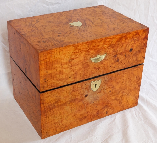 Empire Le Creusot crystal liquor set, original burr wood box - early 19th century