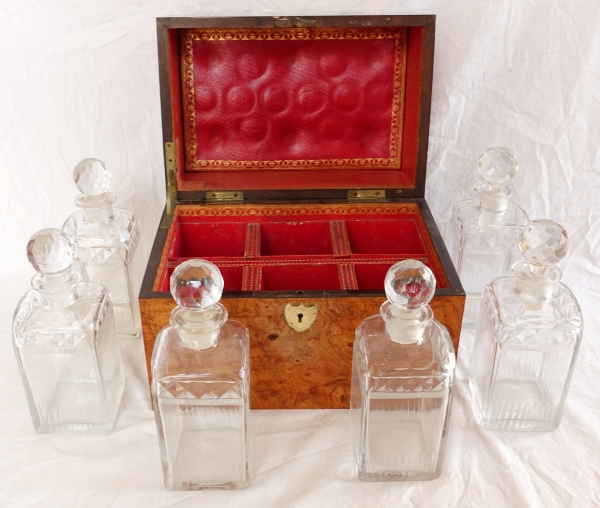 Empire Le Creusot crystal liquor set, original burr wood box - early 19th century