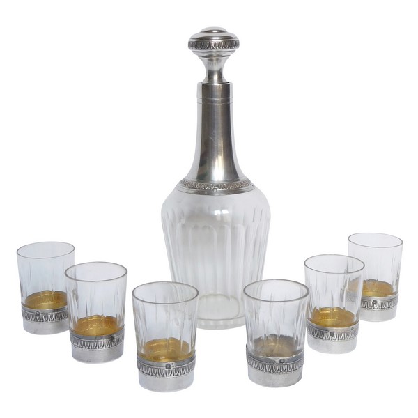 Baccarat crystal and sterling silver liquor set, Empire style circa 1900