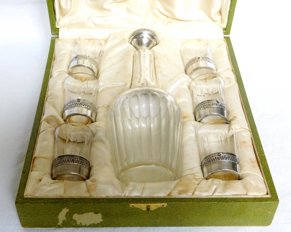 Baccarat crystal and sterling silver liquor set, Empire style circa 1900