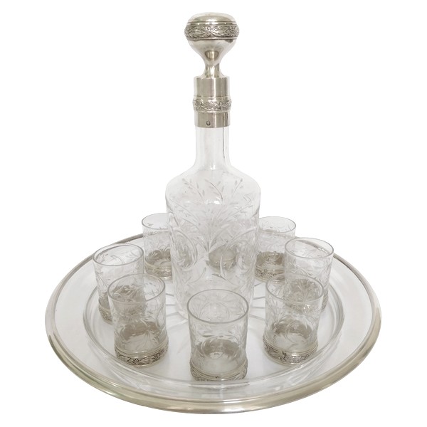 Louis XVI style Baccarat crystal and sterling silver liquor set - late 19th century