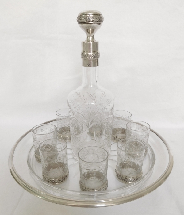 Louis XVI style Baccarat crystal and sterling silver liquor set - late 19th century