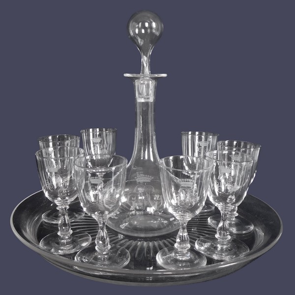 Baccarat crystal liquor set, crown of count, 19th century