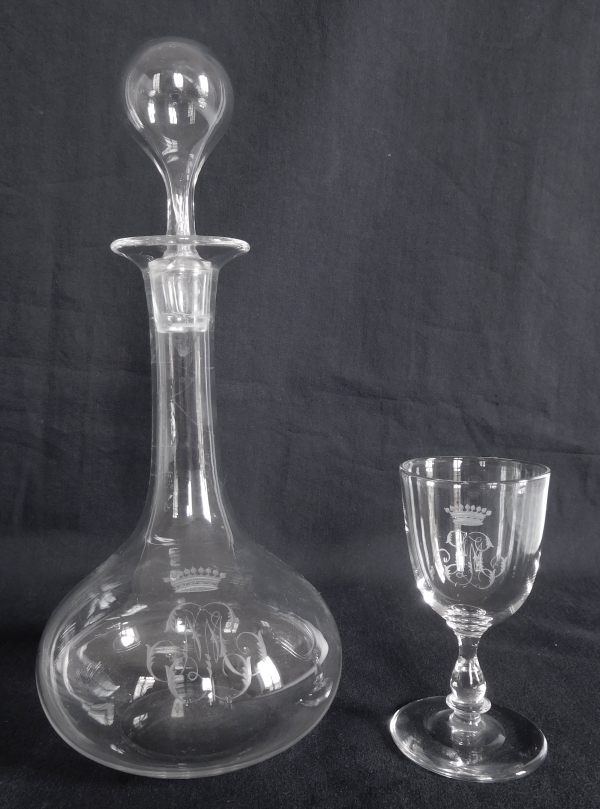 Service à liqueur ou madère en cristal de Baccarat à couronne de Comte - époque XIXe siècle