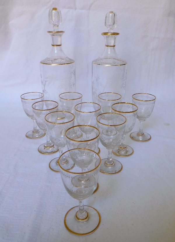 Baccarat crystal liquor set enhanced with fine gold - France circa 1890