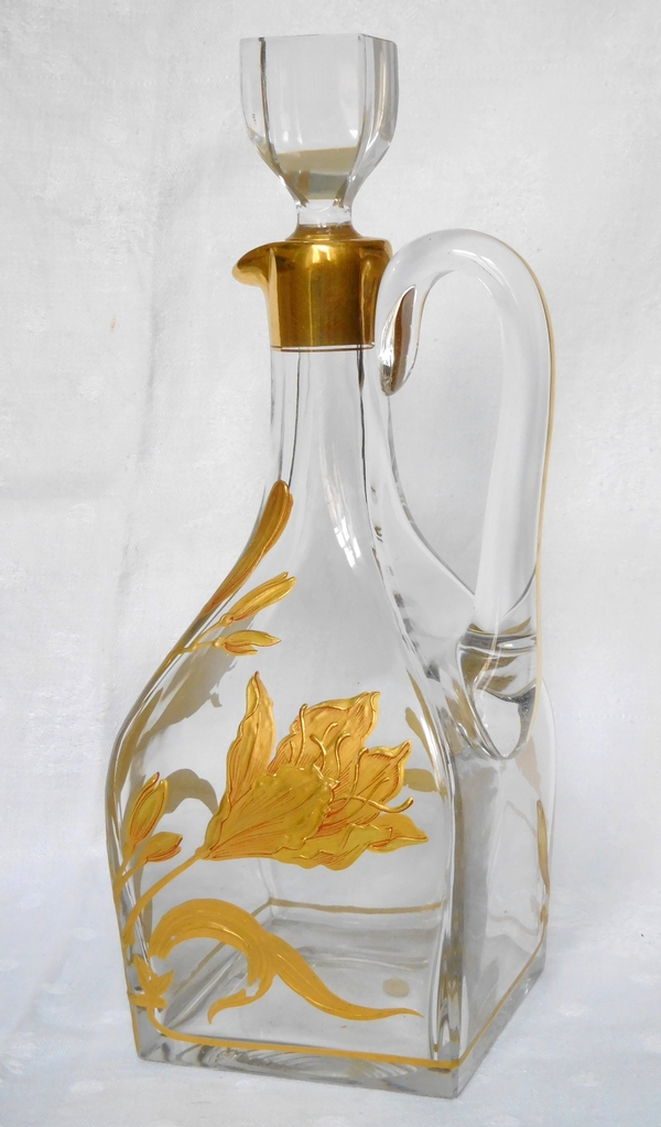 Rare service à porto en cristal de Baccarat doré, époque Art Nouveau - étiquette papier