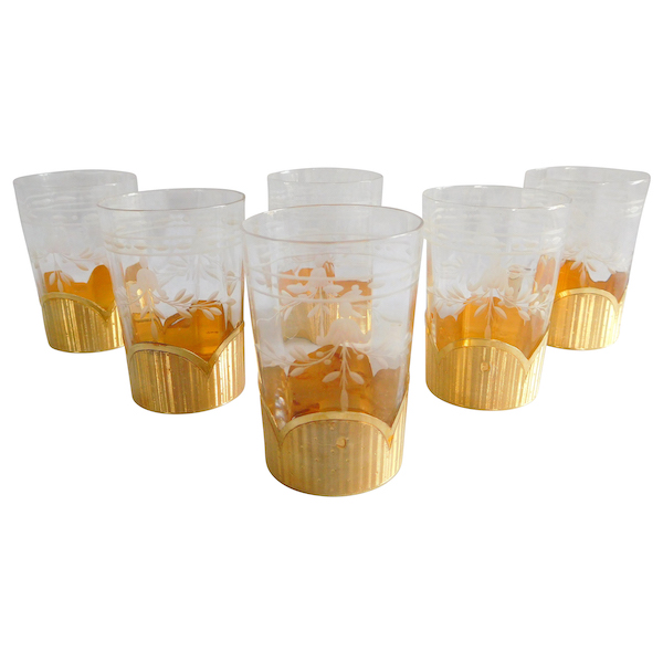 Luxueux service à porto en cristal de Baccarat monté vermeil - 6 verres - poinçon Minerve