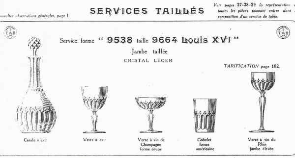 Service à porto en cristal de Baccarat taillé - modèle au décor Louis XVI