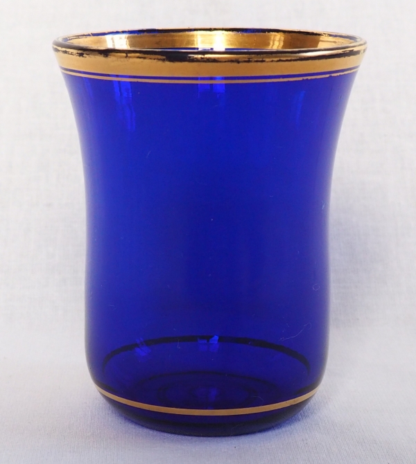 Service de nuit / verre d'eau en cristal de Baccarat bleu cobalt doré à l'or fin - Napoléon III