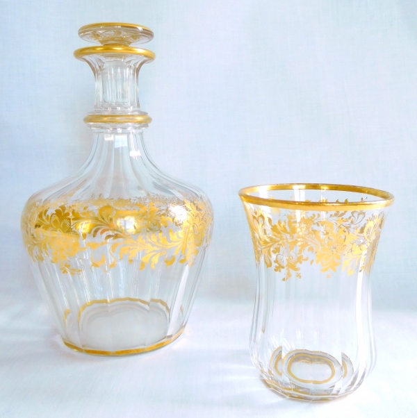 Service de nuit / verre d'eau en cristal de Baccarat - cristal taillé et doré à l'or fin
