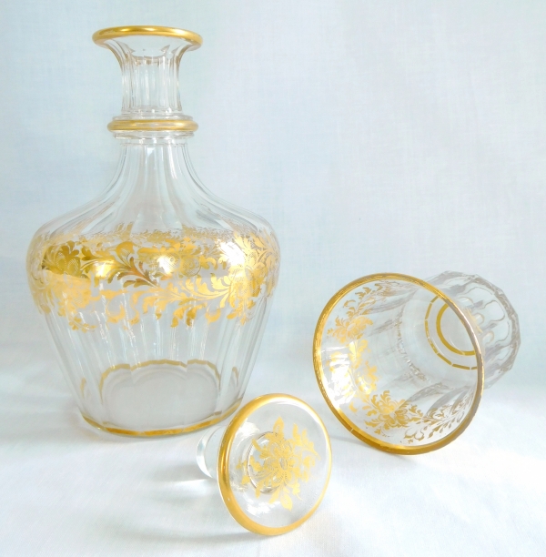 Service de nuit / verre d'eau en cristal de Baccarat - cristal taillé et doré à l'or fin