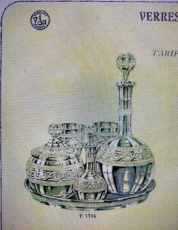 Service verre d'eau / service de nuit 5 pièces en cristal de Baccarat décor gravure Athenienne