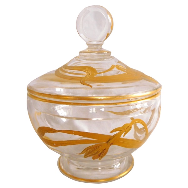 Sucrier en cristal de Baccarat doré d'époque Art Nouveau - étiquette papier