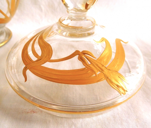 Sucrier en cristal de Baccarat doré d'époque Art Nouveau - étiquette papier