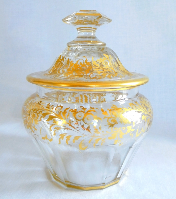 Baccarat crystal sugar pot gilt with fine gold, 19th century