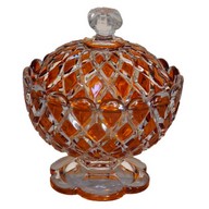 Sucrier / drageoir / confiturier en cristal de Baccarat émaillé orange, signé