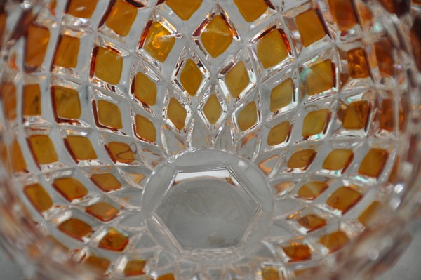 Baccarat orange overlay crystal sugar pot / candy box / jam pot, signed