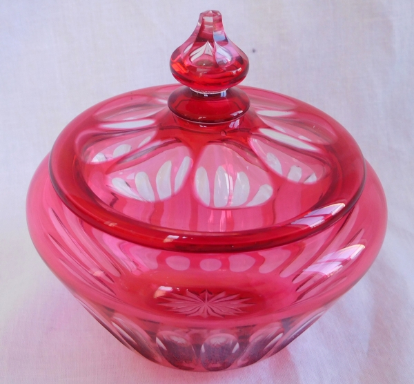 Baccarat crystal sugar pot, pink overlay crystal, 19th century production circa 1870