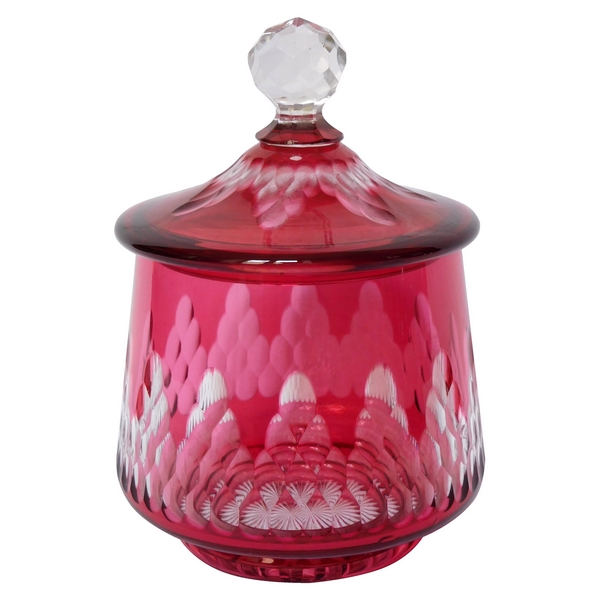 Baccarat crystal pink overlay sugar pot, Richelieu pattern