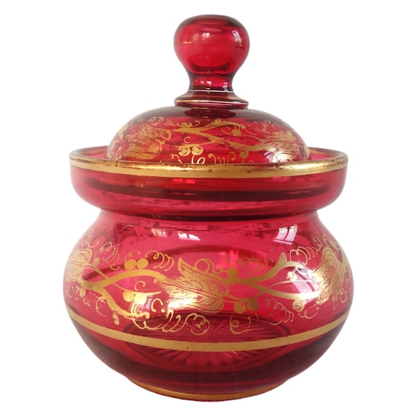 Baccarat crystal sugar pot enhanced with fine gold, Napoleon III period, 19th century