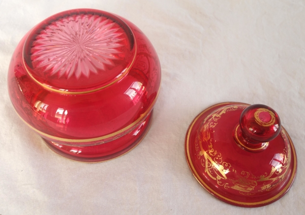 Baccarat crystal sugar pot enhanced with fine gold, Napoleon III period, 19th century