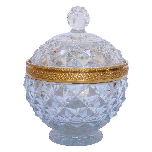 Sucrier drageoir en cristal taillé, monture en bronze doré, Le Creusot ou Baccarat circa 1820 