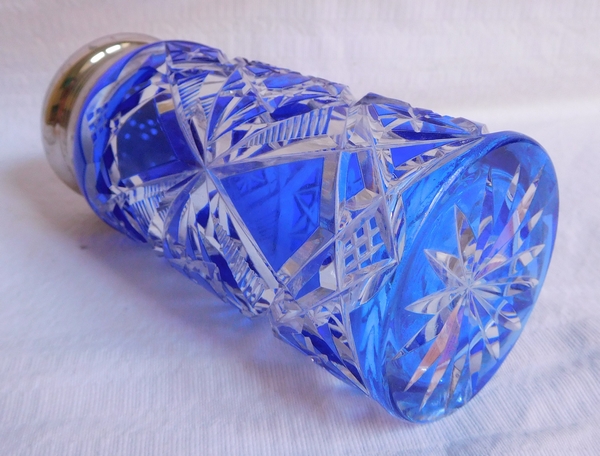 Sucrier - saupoudreuse en cristal de Baccarat, modèle Lagny, cristal overlay bleu