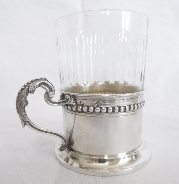 Tasse à café et son filtre pressoir en cristal de Baccarat, argent et vermeil - étiquette papier