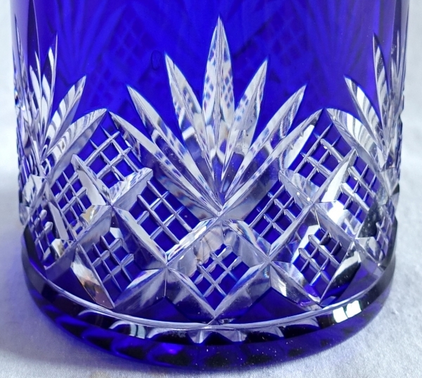 Tall Baccarat crystal perfume bottle / alcohol bottle, Douai pattern, cobalt blue overlay crystal - 20,2cm