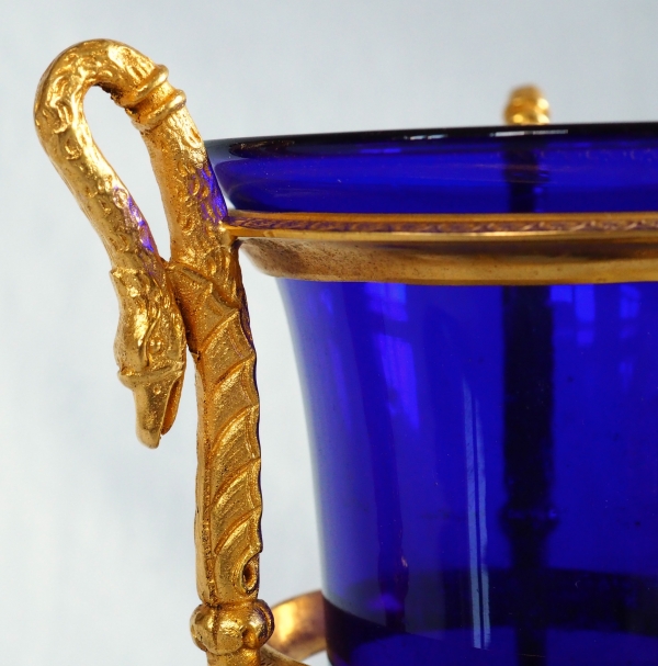 Empire ormolu and blue crystal Athenian style vase, early 19th century