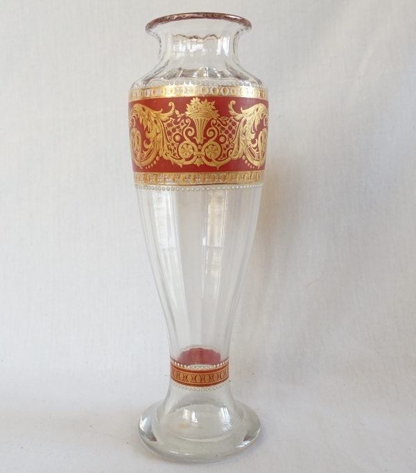 Baccarat crystal vase enhanced with a Renaissance style enamelled and gilt decoration circa 1910