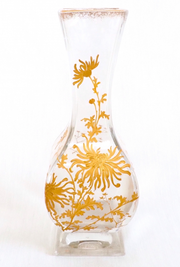 Baccarat crystal vase, Japanese-inspired chrysanthemum pattern, Art Nouveau production