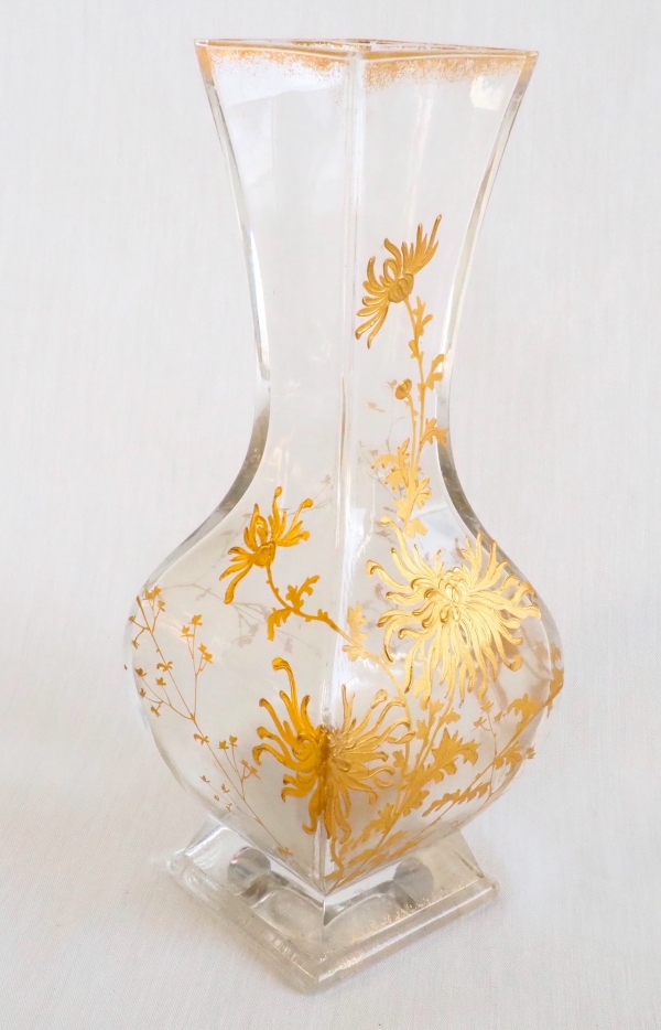 Baccarat crystal vase, Japanese-inspired chrysanthemum pattern, Art Nouveau production