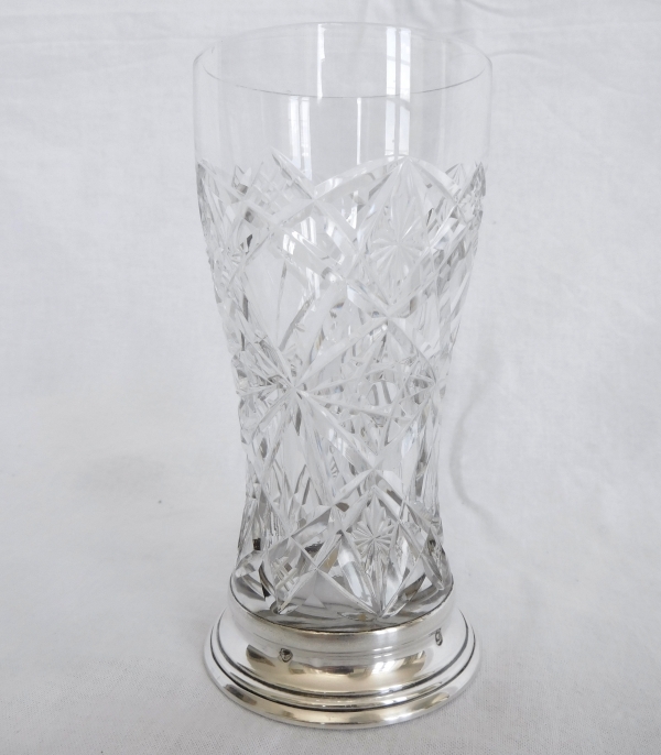 Baccarat crystal and sterling silver vase, Lagny pattern - original paper sticker