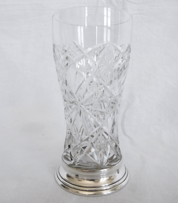 Vase en cristal de Baccarat taillé et argent massif, modèle Lagny - étiquette Papier