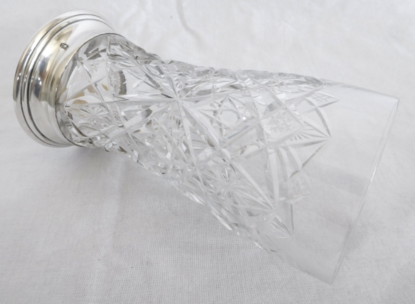 Baccarat crystal and sterling silver vase, Lagny pattern - original paper sticker