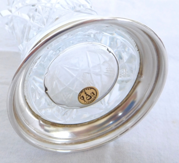 Baccarat crystal and sterling silver vase, Lagny pattern - original paper sticker