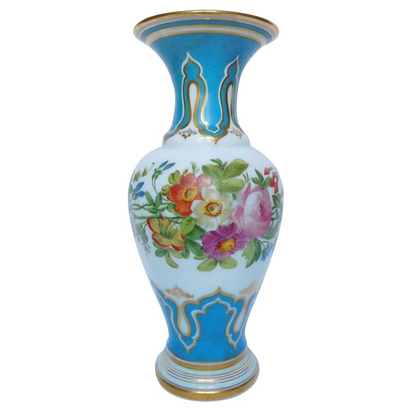 Baccarat : painted opaline crystal vase, 19th century production circa 1840 - 30cm