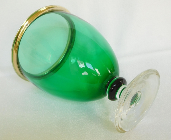 Green Baccarat crystal vase, vermeil mounting (gilt sterling silver)