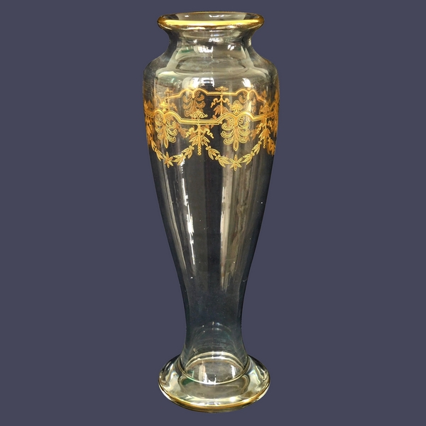 Baccarat crystal vase, Beauharnais pattern, gilt with fine gold