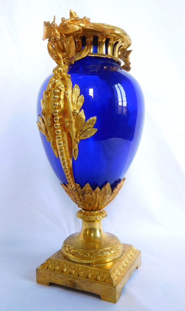 Louis XVI style cobalt blue crystal and ormolu vase attributed to Baccarat, late 19th century